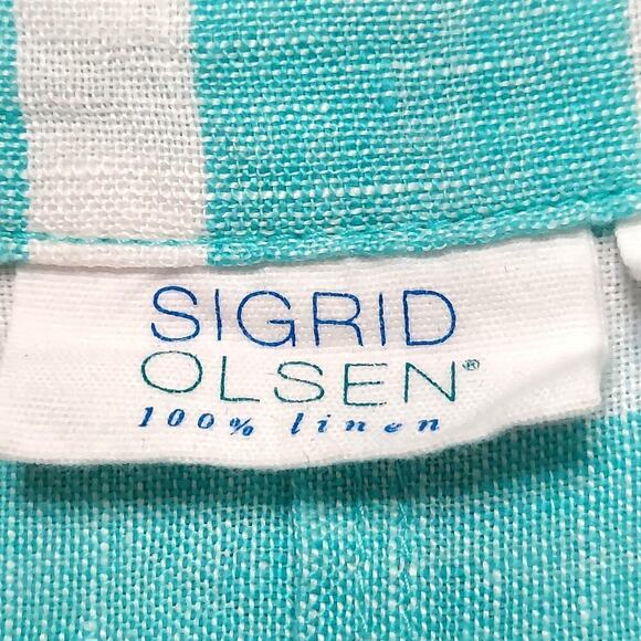 Sigrid Olsen Women's Mint Green Striped Linen Sleeveless Shift Dress - Picture 5 of 7